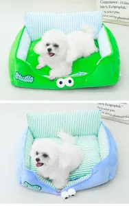 Cozy four-season pet sofa bed for small dogs and kittens in green and blue plush