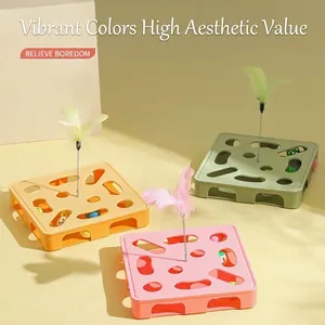 Giocattolo Interattivo per Gatti Scatola Puzzle Con Piume e Palline Con Campanello in Plastica Sollievo dalla Noia Giocattolo per Gattini da Interno Giallo Rosa Verde