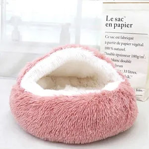 Haustierbett Langflor Für Katzen Kleine Hunde Warm Halbgeschlossen Katzenhöhle Schlafsack Waschbar Weich Kunstpelz Kätzchen Nest