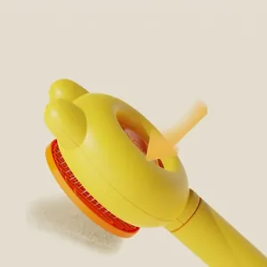 Yellow pet grooming brush with cute ears and self-cleaning button