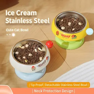 Ice Cream Style Pet Bowl For Cats And Dogs Dopamine Color Stainless Steel Neck Protection Elevated Anti-Slip Feeding Bowl