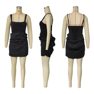 Front, side, and back view of a black sleeveless slim-fit bodycon dress on a mannequin