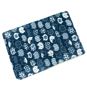Thickened blue fleece pet sleeping mat with cute cartoon cat patterns for cats and dogs