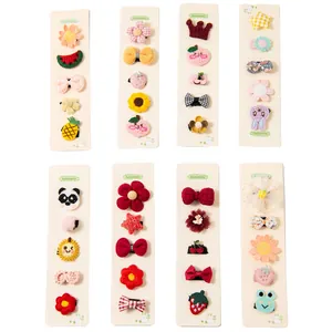 Pet Hair Clips Set Handmade Embroidery Fruit Animal Flower Design Polyester Pet Accessories For Small Dogs Cats Yorkie Teddy