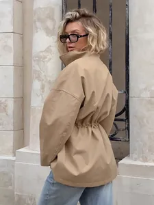 Trench-coat classique vintage français kaki avec cordon de serrage à la taille pour femme