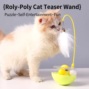 Jouet Interactif Culbuto pour Chat Avec Baguette à Plumes Balle de Cataire et Clochette Jouet d'Exercice pour Chaton