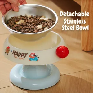 Detachable stainless steel cat bowl featuring a vibrant dopamine color pet food stand