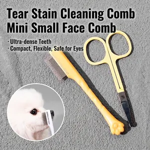Ensemble Peigne pour Traces de Larmes et Ciseaux à Pointes Rondes pour Chiens et Chats Outils de Toilettage en Acier Inoxydable