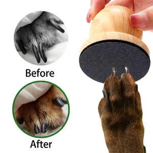 Detalle de lima para uñas de mascotas mostrando antes y después en patas de perro