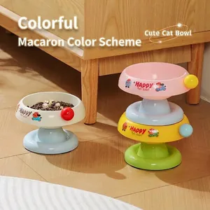 Colorful macaron dopamine pet bowl set with elevated neck protection stand for cats