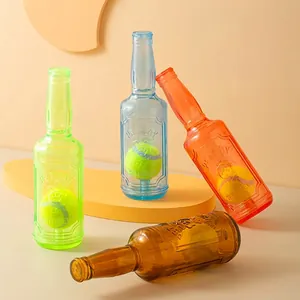 Squeaky whiskey bottle dog toys with tennis ball inside, bite-resistant rubber pet supplies