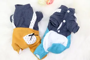 Detail view of warm fleece-lined pet overalls for small dogs and cats in two colors