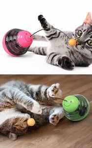Interactive cat wobble toy showing cats playing with the rotating treat dispenser ball