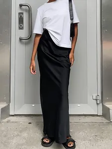 Jupe Longue Femme Taille Haute Effet Acétate Satinée Sirène Élégante Style Français pour Printemps Été