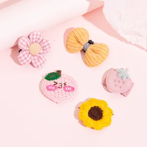 Cute 5pcs set of fabric pet hair clips with flower and fruit designs for dogs and cats