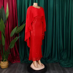Rotes Pailletten-Etui-Kleid mit elegantem Chiffon-Cape für Abendveranstaltungen