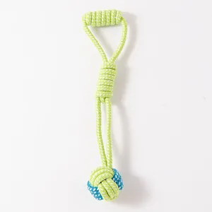 Durable green and blue cotton rope tug toy for dog chewing and interactive pet play