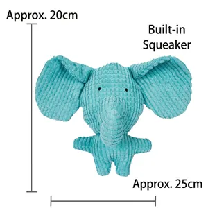 Blue squeaky elephant pet plush toy with corduroy texture for small to medium dogs