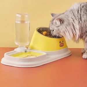 Roestvrijstalen Huisdier Bakje Dubbele Voer Water Dispenser Schuin Bescherming Voor Katten Honden Grote Capaciteit Automatische Waterfles