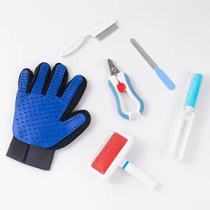 Komplettes 6-teiliges Haustier-Pflegeset mit Nagelschere, Bürsten, Handschuh und Fusselrolle.