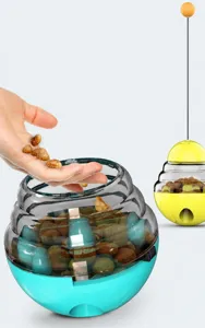 Adjustable slow feeder toy for cats with roly-poly design and top interactive ball wand