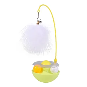 Jouet culbuto interactif pour chat avec plume blanche et balles rotatives à cataire