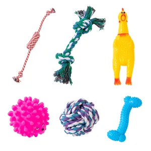 Ensemble de 6 jouets pour chiens comprenant un poulet sonore et des cordes à mâcher