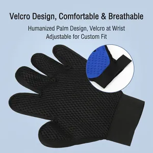 Guante transpirable de aseo para mascotas con correa de velcro ajustable para pelo