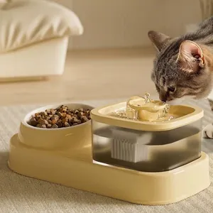 Automatic pet water fountain and food bowl combo featuring a quiet electric pump for cats