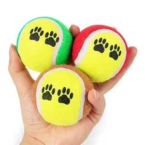 Drie duurzame tennisballen voor honden met pootafdruk voor interactieve training