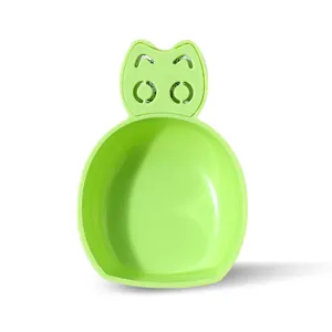 Pala para comida de mascotas verde lima con forma de gato y compartimento desecante
