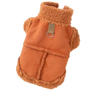 Gilet chaud en polaire orange pour animaux avec anneau en D pour petits chiens