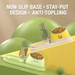 Schuine roestvrijstalen dubbele voerbak met automatische waterdispenser