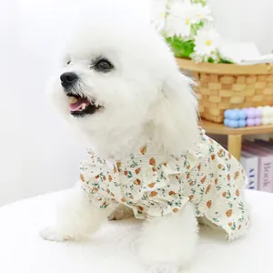 Sweet floral print pet dress with ruffles for small dogs and cats, spring style.