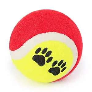 Levendige rood-gele hondentennisbal met pootafdruk voor interactief spel en training