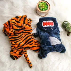 Cozy thickened coral fleece pet tiger and shark transformation outfits for dogs and cats