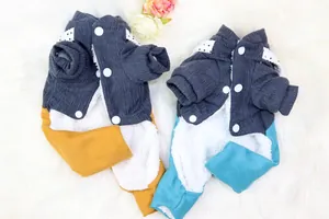 Warm plush-lined corduroy dog jumpsuits in mustard yellow and turquoise blue colors