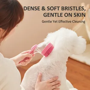 Ergonomische rosa Haustier-Massagebürste mit weichen Silikonborsten für die Reinigung