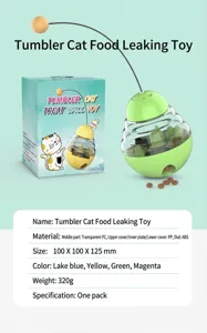 Detailed specifications chart for the interactive green tumbler cat treat ball toy