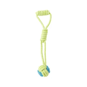 Durable braided cotton rope dog toy with handle and knot ball for aggressive chewers