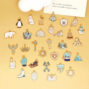 Winter Ice Snow World Zinc Alloy Enamel Charms For DIY Necklace Keychain Making Snowflake Penguin Polar Bear Jewelry Accessories