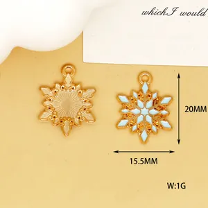 Detailed view of winter snowflake enamel pendant with 20mm by 15.5mm dimensions