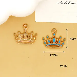 Macro detail of gold and blue enamel crown pendant charm with 15x17mm size and 1g weight