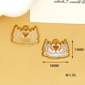 Close-up of white swan enamel charm with 18mm by 13mm size and weight markings