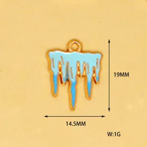 Close-up detail of light blue winter icicle drip oil alloy pendant with dimensions