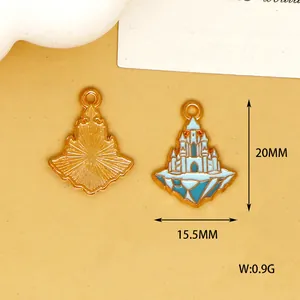 Detail shot showing 20mm height and 15.5mm width of blue ice castle enamel charms