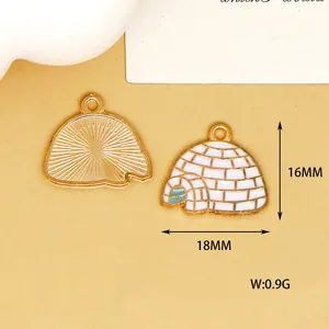 Close-up detail of a winter igloo drip oil charm pendant with 16x18mm size and 0.9g weight