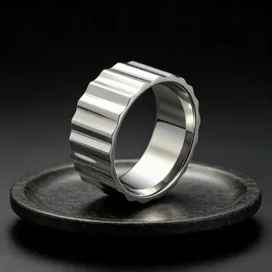 Bague en Acier Inoxydable Engrenage Mécanique Industriel Homme Femme Minimaliste 9mm Anneau Rayures Verticales Punk Hip Hop Bijoux Métal Poli
