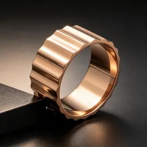 Bague industrielle de 9mm en acier inoxydable or rose avec design cannelé pour hommes