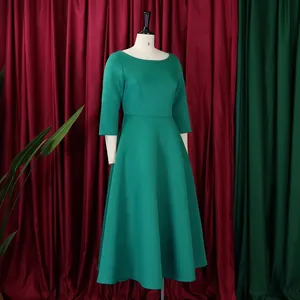 Elegantes dunkelgrünes A-Linien-Midikleid mit 3/4-Ärmeln für formelle Abendveranstaltungen